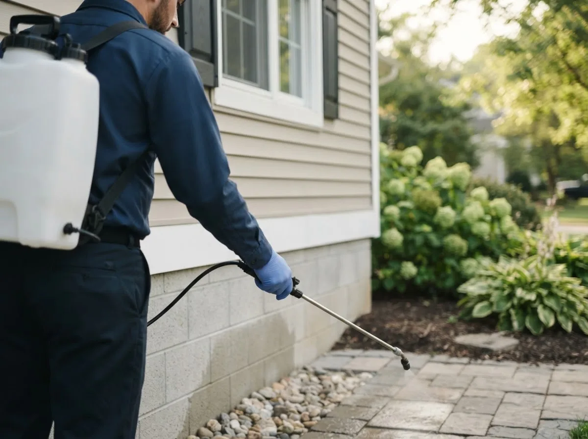 Pest control technician inspecting a home in Park River, ND